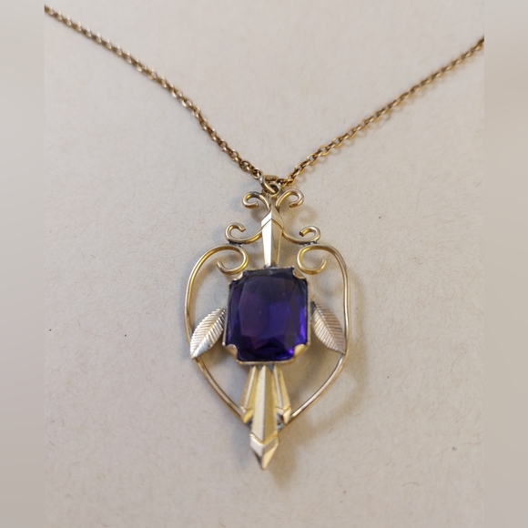 Gold Filled and Purple Pendant Necklace - Picture 4 of 16